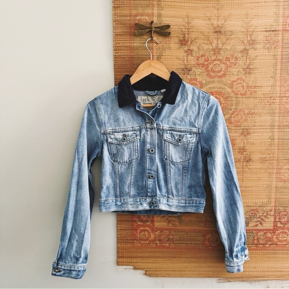 Jack Wills Cropped Denim Jacket with Corduroy Collar - Picture 1 of 4
